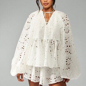 Boho Elegant Women's Balloon Sleeves blouse with matching shorts Two-Piece set